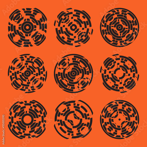 Abstract hightech collection set of 9 radars, Technology circle background. eps 10