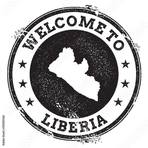 Vintage passport welcome stamp with Liberia map. Grunge rubber stamp with Welcome to Liberia text, vector illustration.