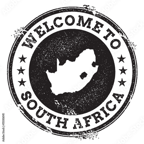 Vintage passport welcome stamp with South Africa map. Grunge rubber stamp with Welcome to South Africa text, vector illustration.
