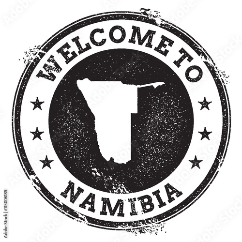 Vintage passport welcome stamp with Namibia map. Grunge rubber stamp with Welcome to Namibia text, vector illustration.