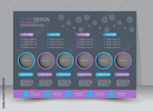Flyer, brochure, magazine cover template design landscape orientation for education, presentation, website. Blue and purple color. Editable vector illustration.