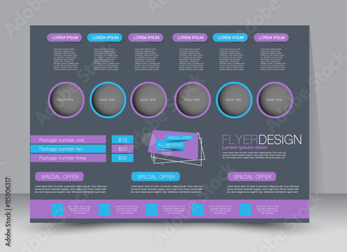 Flyer, brochure, magazine cover template design landscape orientation for education, presentation, website. Blue and purple color. Editable vector illustration.