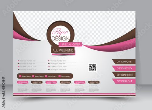 Flyer, brochure, magazine cover template design landscape orientation for education, presentation, website. Pink and brown color. Editable vector illustration.