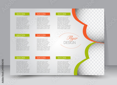 Flyer, brochure, magazine cover template design landscape orientation for education, presentation, website. Green and orange color. Editable vector illustration.