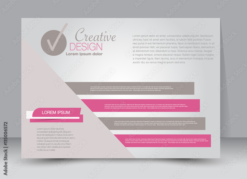 Flyer, brochure, magazine cover template design landscape orientation for education, presentation, website. Pink and brown color. Editable vector illustration.