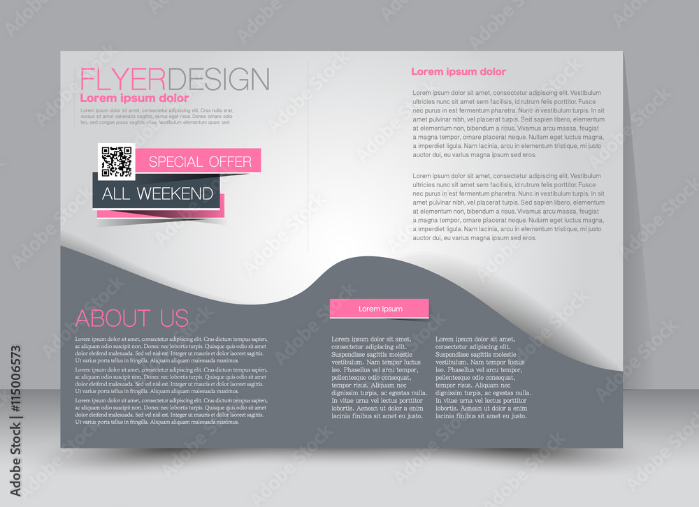 Flyer, brochure, magazine cover template design landscape orientation for education, presentation, website. Pink and grey color. Editable vector illustration.