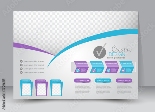 Flyer, brochure, magazine cover template design landscape orientation for education, presentation, website. Blue and purple color. Editable vector illustration.