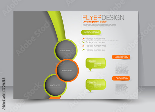 Flyer, brochure, magazine cover template design landscape orientation for education, presentation, website. Green and orange color. Editable vector illustration.