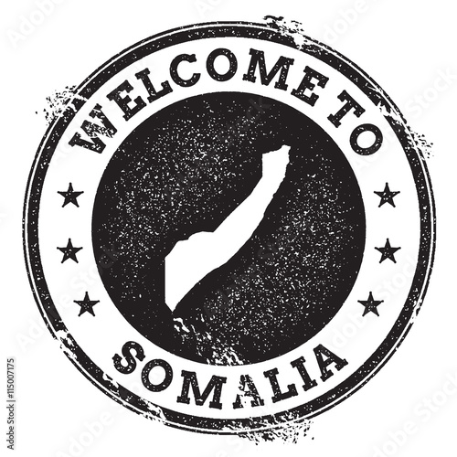 Vintage passport welcome stamp with Somalia map. Grunge rubber stamp with Welcome to Somalia text, vector illustration.