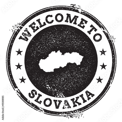 Vintage passport welcome stamp with Slovakia map. Grunge rubber stamp with Welcome to Slovakia text, vector illustration.