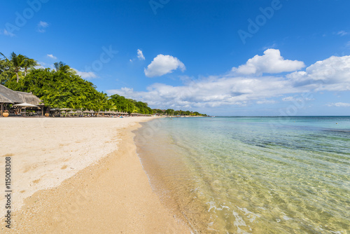 Mauritius beach umbrellas, thatch. Tropical Mauritius island water & beach resort, Turtle Bay - Balaclava © softfocusphoto