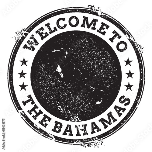 Vintage passport welcome stamp with Bahamas map. Grunge rubber stamp with Welcome to Bahamas text, vector illustration.