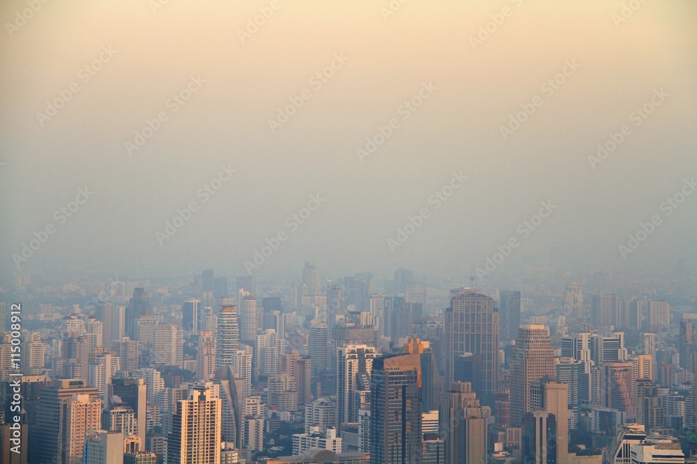 Aerial view of big city at misty morning, Bangkok,Thailand