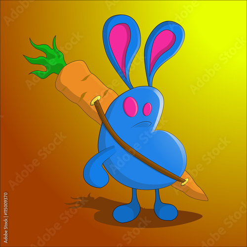 vector blue rabbit hunter of zombies, armed with a carrot