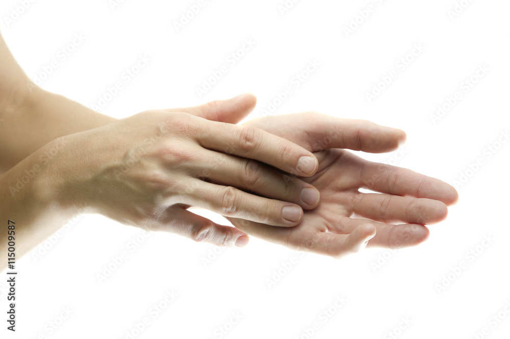 Beautiful female hands, cloce up, isolated on white Beautiful female hands, cloce up, isolated on white