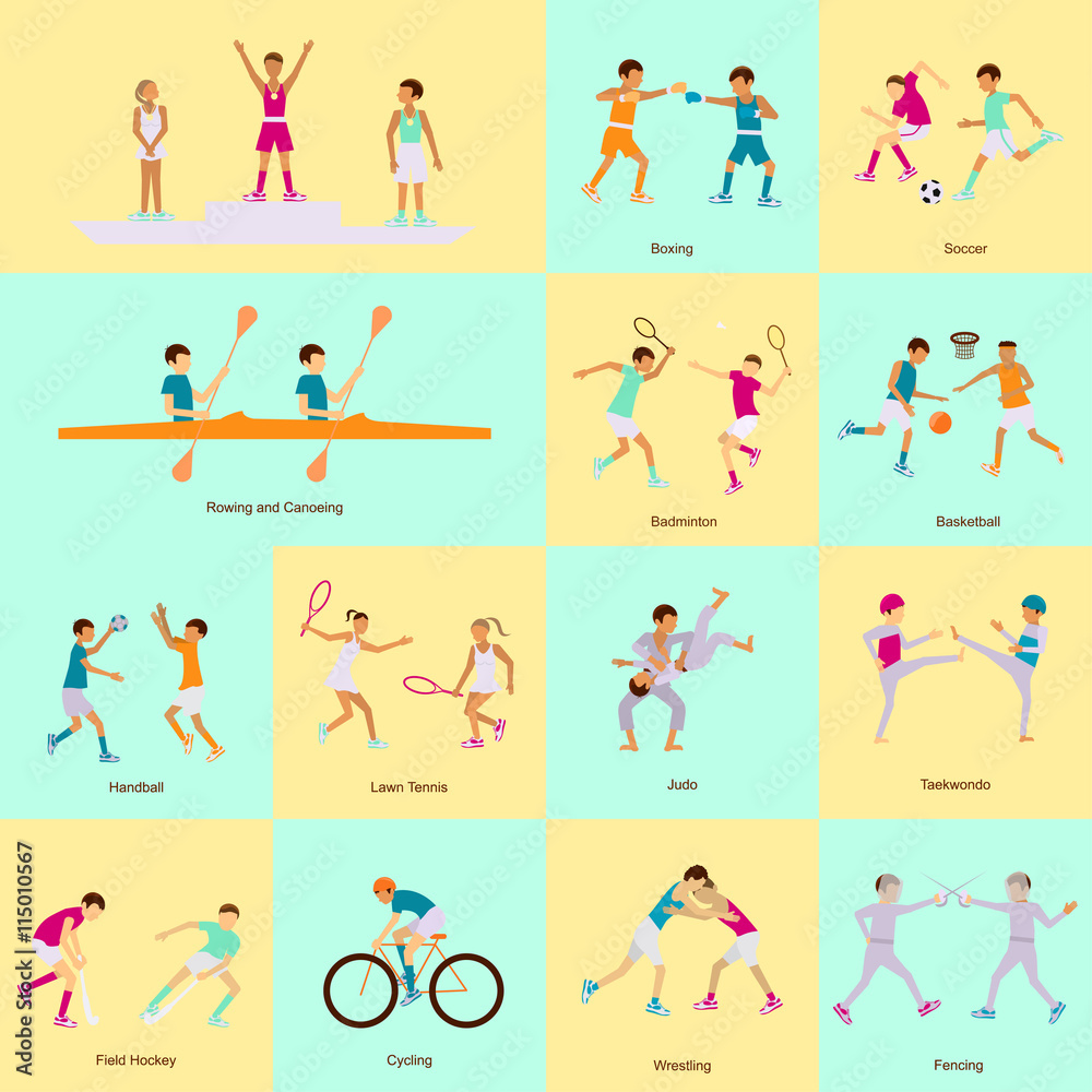 Sport people activities icons set