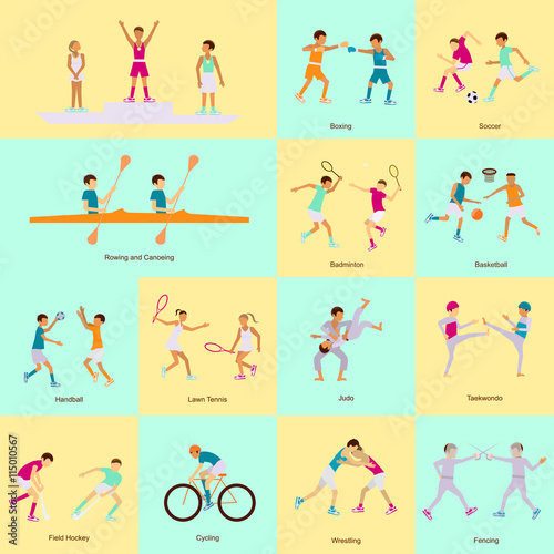 Sport people activities icons set
