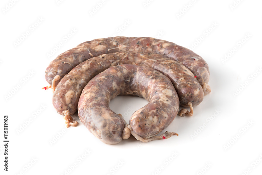 homemade raw sausages isolated on a white background homemade raw sausages isolated on a white background