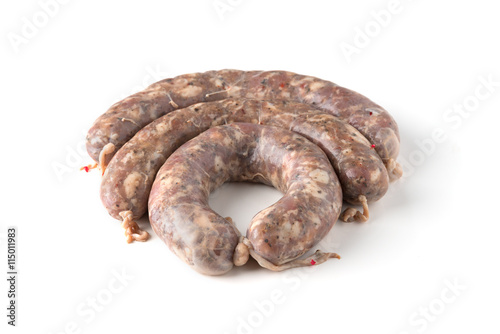homemade raw sausages isolated on a white background