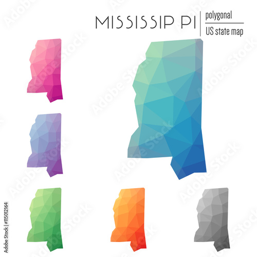 Set of vector polygonal Mississippi maps. Bright gradient map of the US state in low poly style. Multicolored Mississippi map in geometric style for your infographics. photo