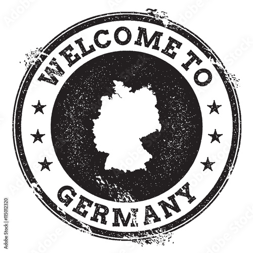 Vintage passport welcome stamp with Germany map. Grunge rubber stamp with Welcome to Germany text, vector illustration.