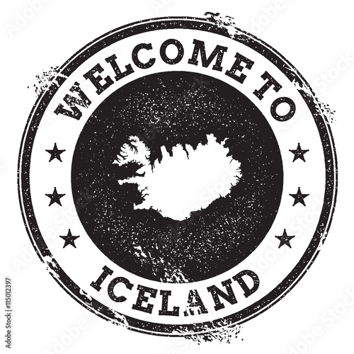 Vintage passport welcome stamp with Iceland map. Grunge rubber stamp with Welcome to Iceland text, vector illustration.