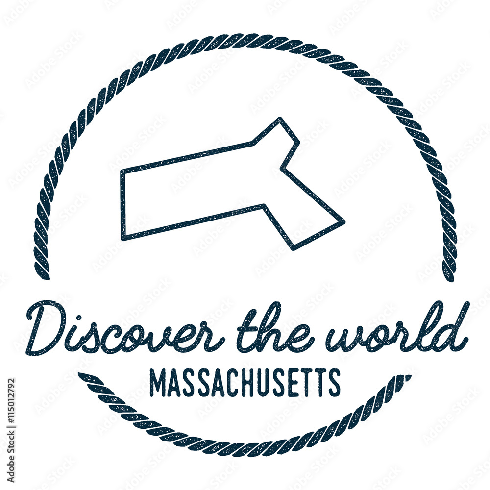 Massachusetts Map Outline. Vintage Discover the World Rubber Stamp with