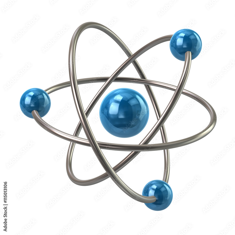 3d illustration of blue atom molecule 3d illustration of blue atom molecule