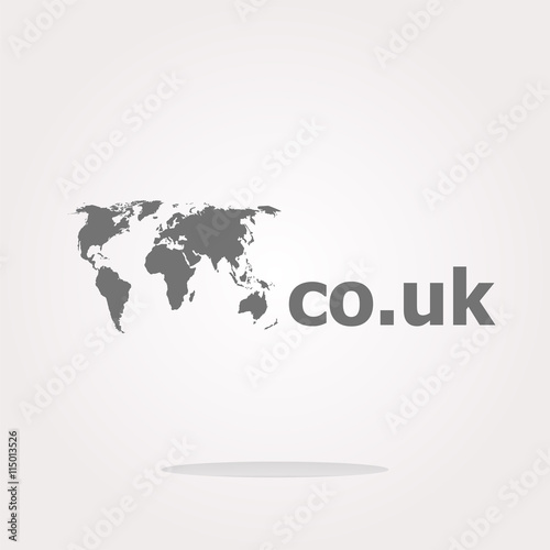 Domain CO.UK sign icon. Top-level internet domain symbol with world map . Vector illustration. Vector Icon