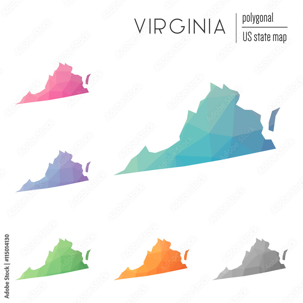 Set of vector polygonal Virginia maps. Bright gradient map of the US ...