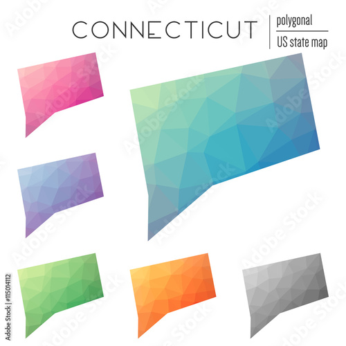 Set of vector polygonal Connecticut maps. Bright gradient map of the US state in low poly style. Multicolored Connecticut map in geometric style for your infographics.