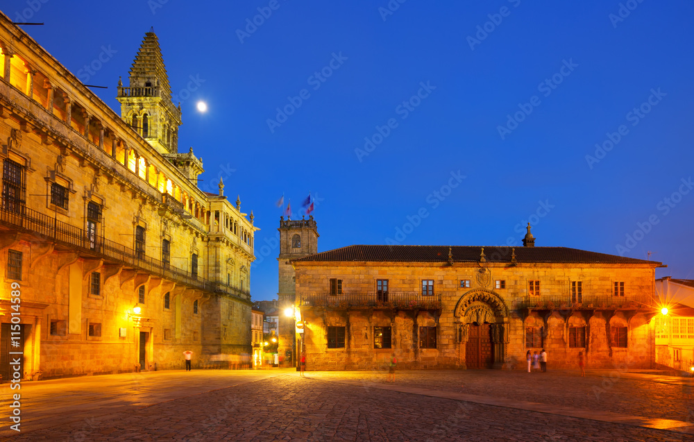 Plaza de Obradoiro in night time. Santiago de Compostela