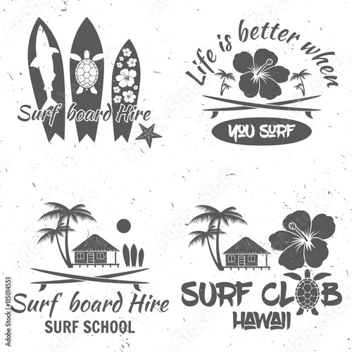 Set of retro vintage badges and labels. For web design, mobile and application interface, also useful for infographics. Surf club and surf school design. Vector illustration.