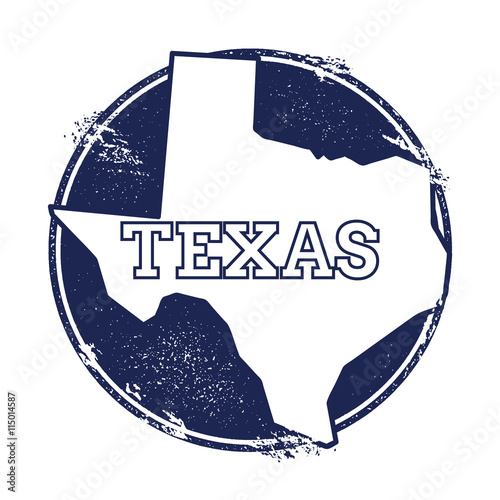 Texas vector map. Grunge rubber stamp with the name and map of Texas, vector illustration. Can be used as insignia, logotype, label, sticker or badge of USA state.