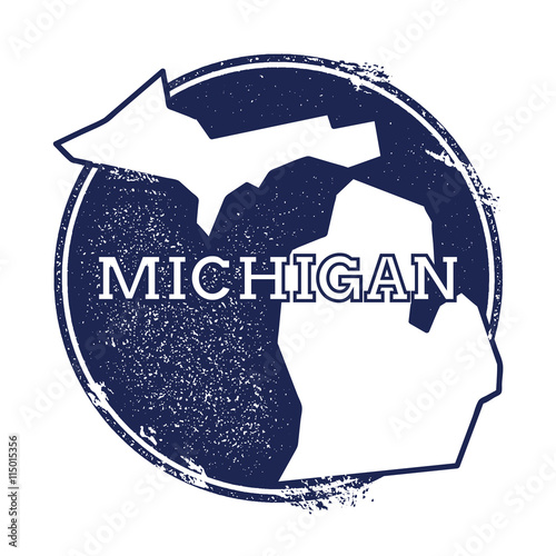Michigan vector map. Grunge rubber stamp with the name and map of Michigan, vector illustration. Can be used as insignia, logotype, label, sticker or badge of USA state.