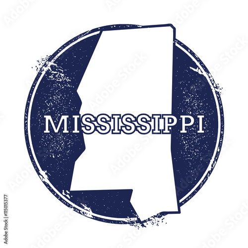 Mississippi vector map. Grunge rubber stamp with the name and map of Mississippi, vector illustration. Can be used as insignia, logotype, label, sticker or badge of USA state.