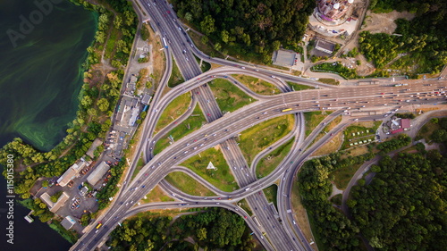 Aerial view of highway interchange. Paton Bridge. Kiev, Ukraine.