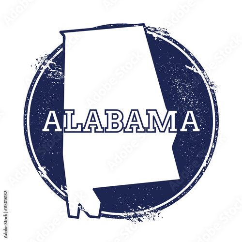 Alabama vector map. Grunge rubber stamp with the name and map of Alabama, vector illustration. Can be used as insignia, logotype, label, sticker or badge of USA state.
