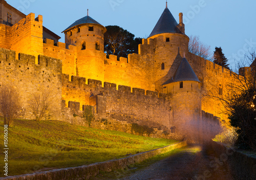  Medieval castle of Carcassonne in evening