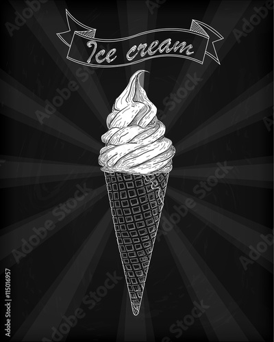 Icecream soft serve scoop, tasty  ice cream cone with natural de