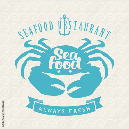 Retro banner for restaurants or seafood shops on the background of the crab
