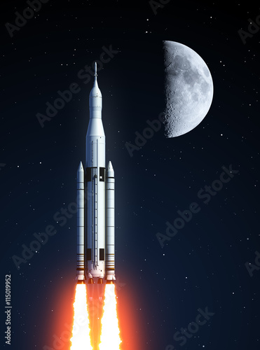 Fototapeta Naklejka Na Ścianę i Meble -  Space Launch System And Moon. Elements of this image furnished by NASA.