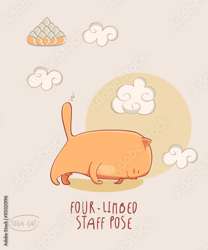 Red Yoga Cat in Four Limbed Staff Pose
