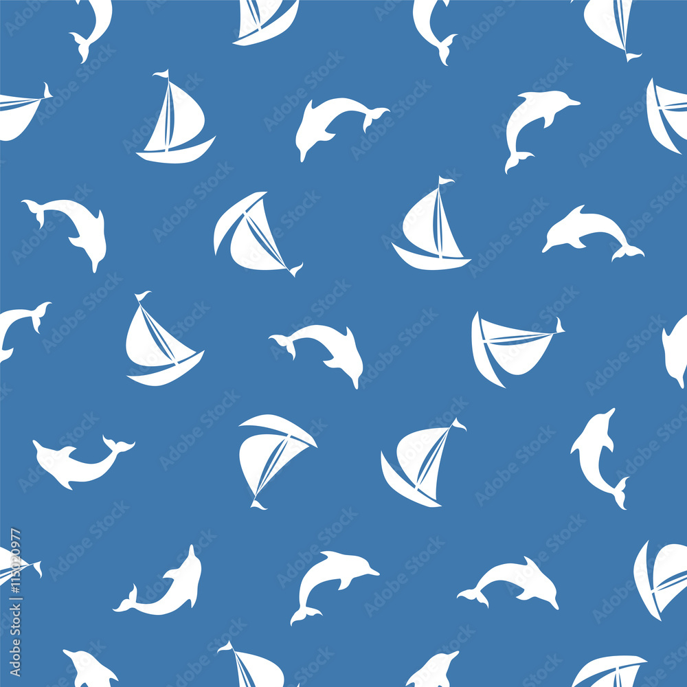 Seamless pattern - ship and dolphin Seamless pattern - ship and dolphin