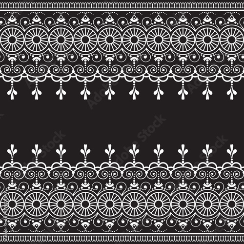 Indian, Mehndi Henna line lace element with circles pattern card for tattoo