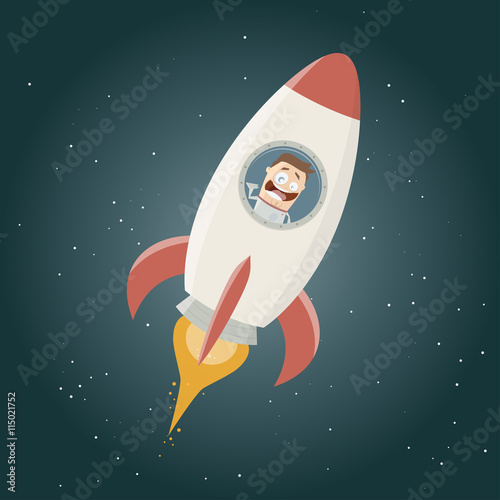 funny astronaut flying in a space rocket