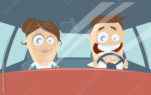 funny cartoon couple driving in a car