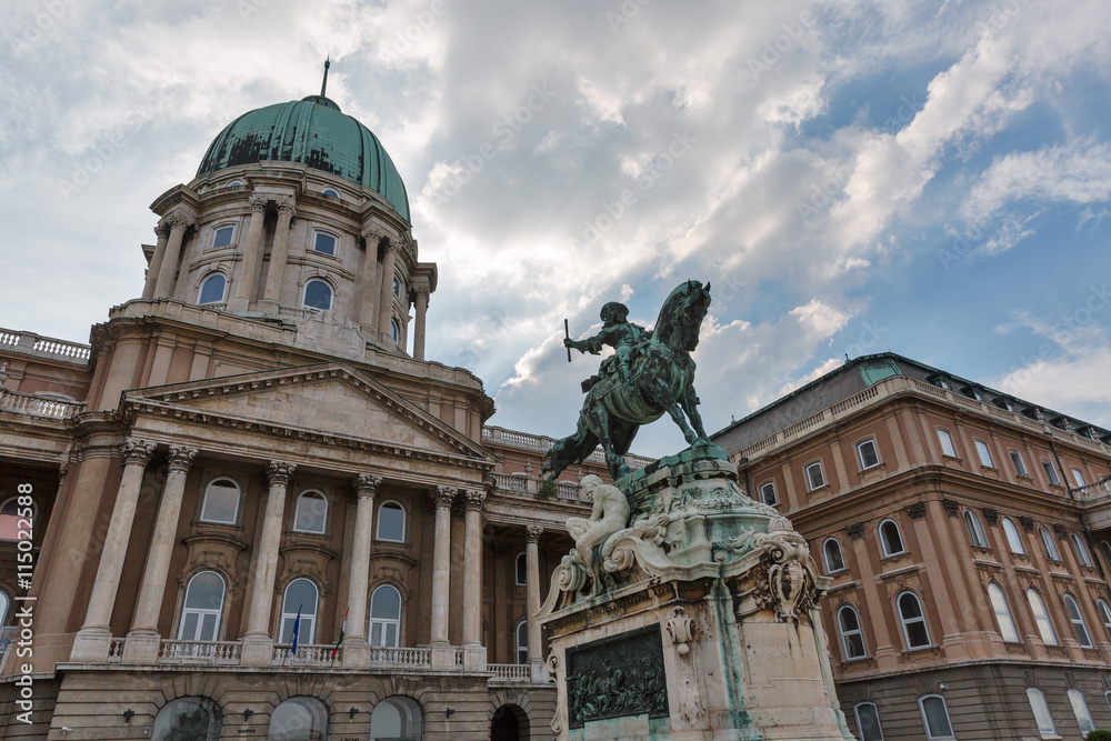 Equestrian statue of Savoyai Eugen in Buda Castle. Budapest, Hungary.