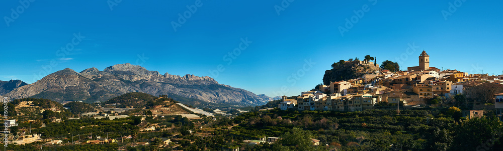 Panorama of hillside village Polop de la Marina. Spain