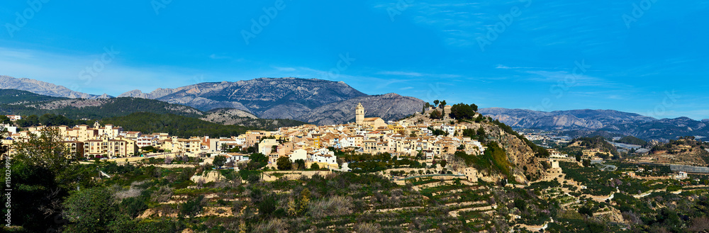 Panorama of spanish hillside village Polop de la Marina. Spain